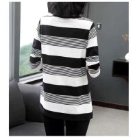 Plus Size Blouse Womens T-shirt Casual Round Neck Long Sleeve Striped Shirt Blouse