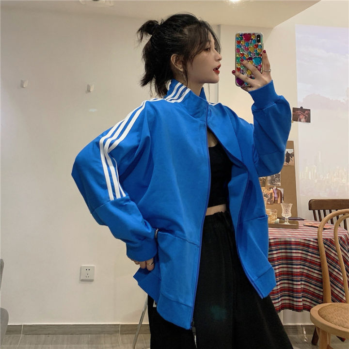 vintage-clothes-classic-cardigan-jacket-womens-sports-casual-hooded-sweater-loose-large-size-korean-version-kpop-blue-black