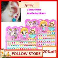 APRRERY 2Sheet/120PCS เด็กผู้หญิง เครื่องประดับปาร์ตี้ ของขวัญคริสต์มาสสำหรับเด็ก กันน้ำ สติ๊กเกอร์รางวัลคริสตัล ต่างหูหัว DIY ของเล่นรางวัลการ์ตูน