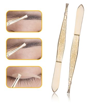 1PCS Professional Gold Eyebrow Tweezers Eyelashes Hair Beauty Slanted Stainless Steel Tweezer Makeup Tool for Face Hair Removel