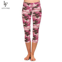 LETSFIND New High Waist Women Capri Leggings Pink Camouflage Print Plus Size Mid-Calf 34 Stretch Leggings Freee Shipping