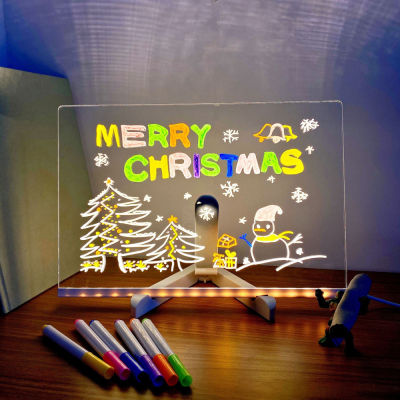 USB LED Night Light Acrylic Message Note Board Lamp With cket Erasable Children Drawing Board Kids Gifts Bedroom Night Lamp