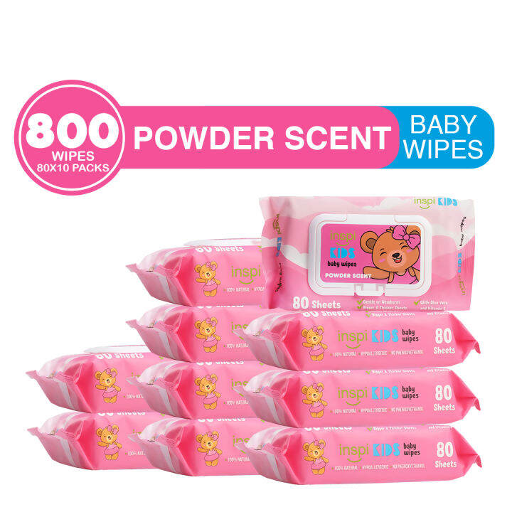 INSPI Babies Baby Wipes Powder Scent 800 Tender sheets 10 Packs Wet