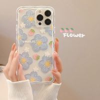 Art wavy blue flower Strawberry cute silicone soft back case for iphone 14 x xr 7 8 plus 13 promax 11 12 mini xsmax phone capa