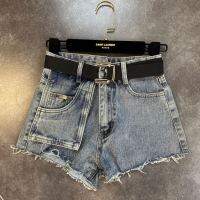 กางเกงขาสั้น spring and summer plus size high waist fashion side pocket designer denim shorts for women