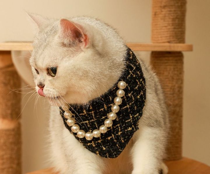 Yobear & CoClassy Elegant Chanel Tweed Bandana Clothing w/ Pearl Necklace  for Pets Dogs Cats Puppy