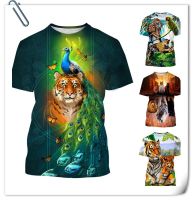 Fashion hot summer cool T-shirt 3D print tiger T-shirt animal peacock t-shirt men / womens Short Sleeve Top