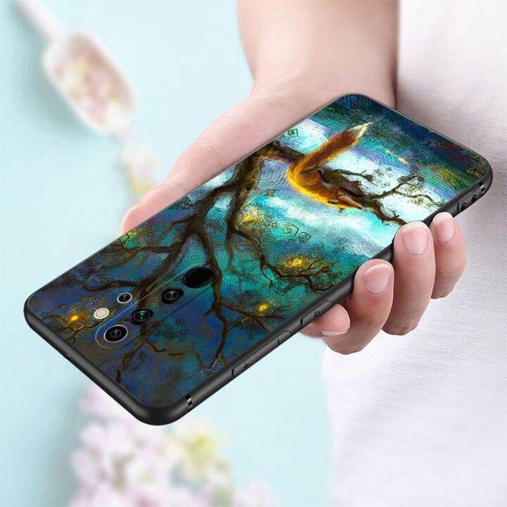 classy-for-xiaomi-redmi-note-8-pro-case-soft-silicon-phone-back-cover-black-tpu-case-fox-autumn-leaves