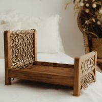 ∏ஐ℡ Retro Mini Bed Baby Photo Props Cotton Rope Weaving Baby Doll Toy Newborn Photography Posing Assisted Sofa Boys Girls Gifts