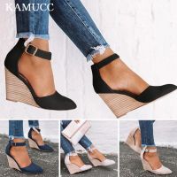 Women Sandals Vintage Wedge Shoes Woman Buckle Strap Straw Thick Bottom Flats Platform Sandals Flock Female Shoes Summer 2021