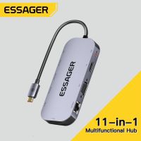 Essager 11 In 1 USB C HUB 4K 30HZ Type C แท่นวางมือถือสำหรับ Macbook Air Pro อะแดปเตอร์ตัวแยกสำหรับแล็ปท็อป RJ45ที่รองรับ HDMI