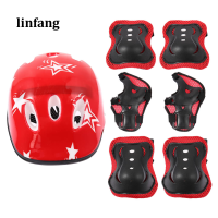 Linfang 7 Pcs/Set Kids Boys Girls Kids Safety Helmet And Knee And Elbow Pad Set For Cycling Skate Bike One