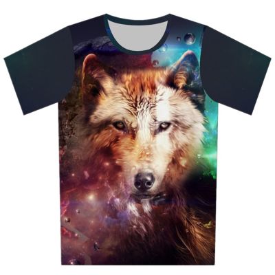 Joyonly 2018 Children Cartoon Space Colorful Galaxy Wolf Head Funny T-Shirts Kids Cool Summer Tops Boys/Girls T shirts 4-20 Y