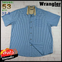 Wrangler®แท้ อก 53 เสื้อเชิ้ตผู้ชาย แรงเลอร์ สีฟ้า แขนสั้น เนื้อผ้าดี ใส่เที่ยวใส่ทำงาน