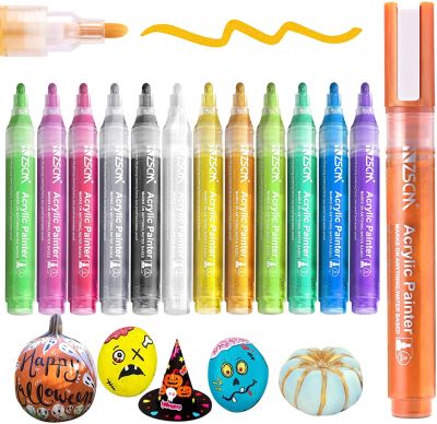 Paint Pens Acrylic Markers ZSCM 12 Colors Art Markers for Halloween Pumpkin Painting Metallic Rocks Painting Wood Slices