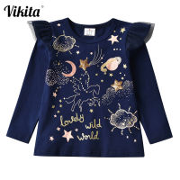 VIKITA Autumn Long Sleeve T-Shirt for Girls Unicorn Cotton Tees Kids Casual Clothes Toddlers Tops Sequined Outfits Kids Clothing