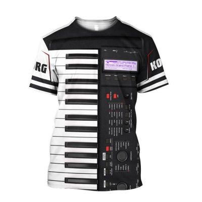 2023 Printed Piano Music 3D T-shirt Summer Funny Haruku Short Sleeve Music Instrument Street Clothing (Free Custom Name and ) S-5XL