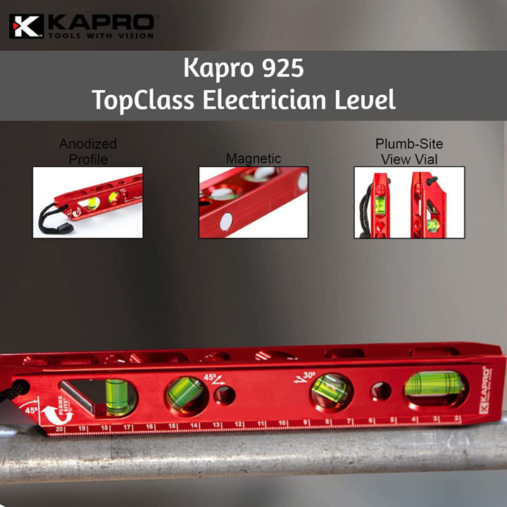 kapro-925m-topclass-electrician-level-magnetic-billet-level-features-horizontal-45-and-30-vials-plumb-site-10-inch