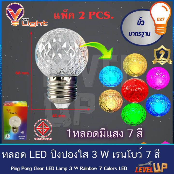 หลอด-led-ปิงปองใส-ไฟตกแต่ง-ไฟวันหยุด-3w-ขั้วe27-รุ่น-เรนโบว์-3-วัตต์-7-สีในหลอดเดียว-เเพ็ค2-ชุด