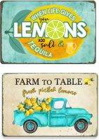 GSS Designs Truck With Farm Fresh Lemons Metal Tin Sign (2 Pack) - Funny Lemon Retro Vintage Tin Sign 12x8Inch Country Home Kitchen Wall Art Decor (MTS-013)