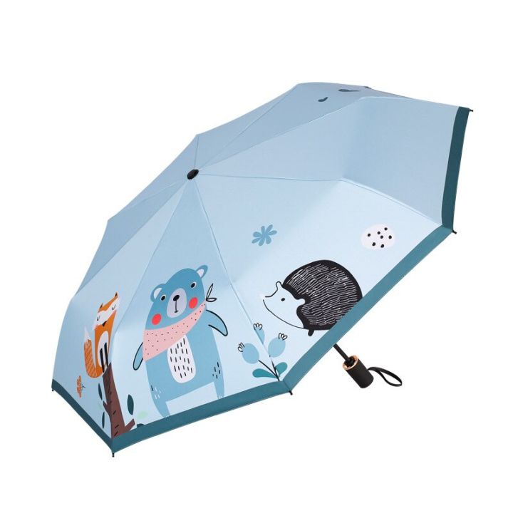 ร่มแบบพับลายการ์ตูนขนาดกะทัดรัดร่มสำหรับเดินทางแข็งแรงทนทานมุ้งเสริมความแข็งแรงร่มแบบเปิด-ปิดอัตโนมัติ