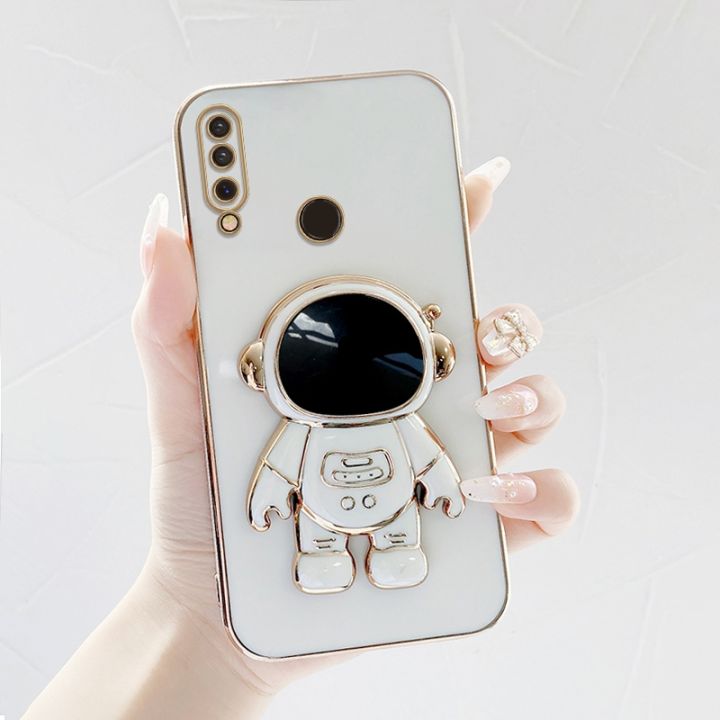 เคสhuawei-y6p-2020-นักบินอวกาศขาตั้งแบบพับได้แฟชั่นสีทึบหรูหราชุบโครเมียมนุ่ม-tpu-เคสโทรศัพท์สแควร์คลุมทั้งหมดเคสป้องกันกล้อง