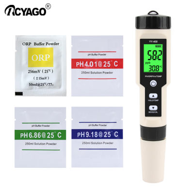 RCYAGO 4 In 1 H2/PH/ORP/TEMP Water Tester Pen +1 Bag ORP powder Super Precision for Pools Aquarium Hydroponics Tank with backlight