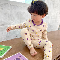 Autumn Winter boys and girls cotton floral Pajama Sets unisex soft comfortable dressing gown 2pcs sets