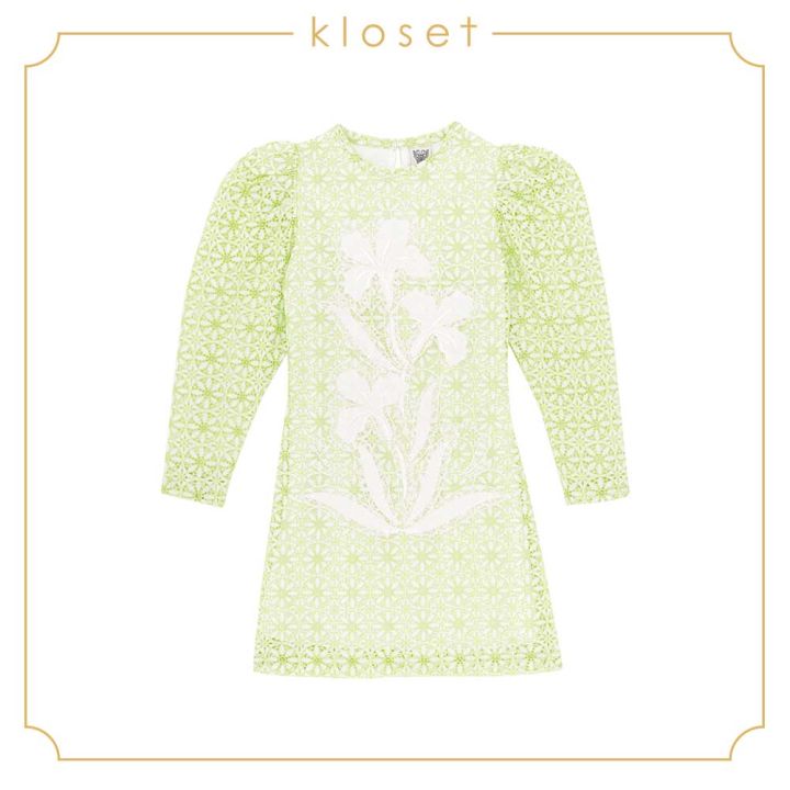 kloset-lace-mini-dress-with-floral-embroidered-aw19-d015-เสื้อผ้าผู้หญิง-เสื้อผ้าแฟชั่น-เดรสแฟชั่น-เดรสผ้าลูกไม้