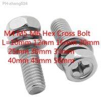 40pcs M4 M5 M6 Hex Cross Bolt Phillips Head Phillips Hexagon Screws Flat Spring Washers 304 Stainless Steel L 10-50mm 16mm 30mm