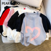 PEAR DODO เสื้อยืดถักแขนแขนสั้นคอกลมสไตล์เกาหลีสำหรับผู้หญิง