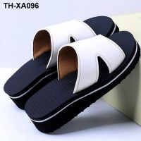cool slippers thick high-heeled platform leather male ms foam anti-slip indoor and outdoor home one