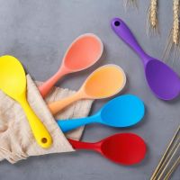 1Pcs Silicone Spoon Non-stick Cooking Spoon Anti-scalding Pot Rice High-temperature-resistant Spoon Durable Kitchen Gadgets Cooking Utensils