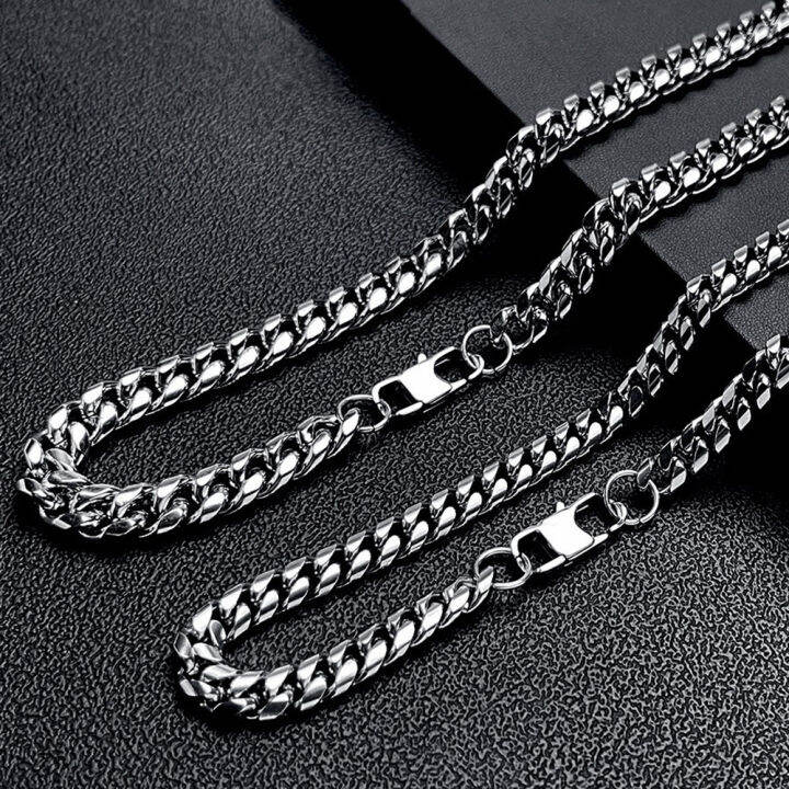 Stainless Steel Cuban Chain Necklace Fashion Sweater Chain Men's Square