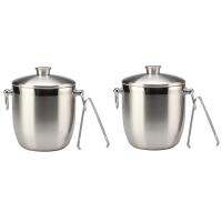 2X Stainless Steel Ice Bucket with Tongs Liter Double Walled Insulated with Tongs and Lid Ice Container(3L)