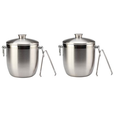 2X Stainless Steel Ice Bucket with Tongs Liter Double Walled Insulated with Tongs and Lid Ice Container(3L)