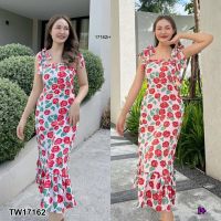 TW17162 แม็กซี่เดรสสายผูกไหล่ลายดอกไม้ floral print off the shoulder maxi dress