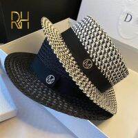 [Fine Jewelry] RH ผู้หญิง39; S ทอหมวกฟางแบนด้านบนครีมกันแดด MSun Hatutdoor ระบายอากาศกลวง MeshHat Rh