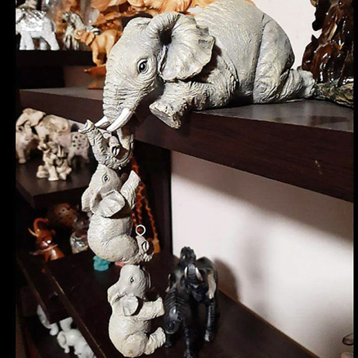 ตุ๊กตาช้างน่ารัก3ชิ้น-เซ็ตถือช้างเรซิ่นงานประดิษฐ์บ้านเด็กช้างของขวัญตกแต่ง