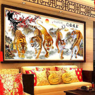 Tranh treo tường ngũ hổ hạ sơn in trên canvas chất lượng cao, là bức tranh trang trí đẹp có độ bền màu cao (40004271) thumbnail