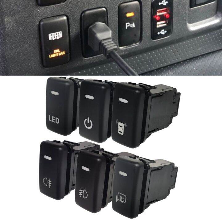 LED DRL Light Rearview Mirror Heating Push Button Switch For Toyota