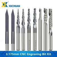 เครื่องตัดมิลลิ่ง 10pcs 3.175mm Shank Solid Carbide Engraving Bits CNC Router Bits สําหรับการแกะสลักคาร์ไบด์ End Mill