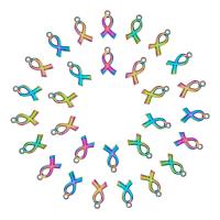 40Pcs Alloy Pendants Enamel Settings Cadmium Free &amp; Nickel Free &amp; Lead Free Awareness Ribbon Rainbow Color 21.5x11.5x2mm Hole: 1.5mm