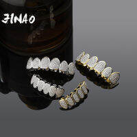 JINAO Gold Silver-Plated Hip Hop Teeth Grill All Iced Out CZ Stone Micro Paved Men N Women S Top &amp; Bottom Grills Set Ship From US