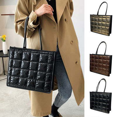 Women Casual Classic Nylon Cloth Shoulder Plaid Bags Female Fashion Solid Color Handbags Large Capacity Quilted Shopping Tote