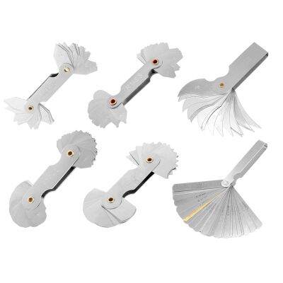 6 Pcs Stainless Steel Radius Gauge with Feeler Gauge Set Arc Radius Fillet Gauge and 0.04-0.88mm Space Measure Tool