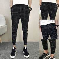 Fashion Mens Joggers Sweatpants Checkered Casual Sports Pants PDD 男士格子修身裤子