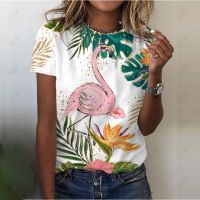 ▬❁  Women Short Sleeve Flower Flamingo Beach Fashion Clothing Clothes Graphic T Shirt Ladies Cartoon Summer Tee T-shirt Female Top