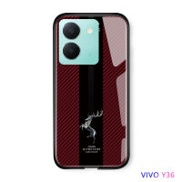 Volans สำหรับ Vivo Y36 Y36 5G Gam Of Throns Dargon Deer Logo คาร์บอนไฟเบอร์สำหรับผู้ชายเคสโทรศัพท์เคสกระจกนิรภัยมันวาว