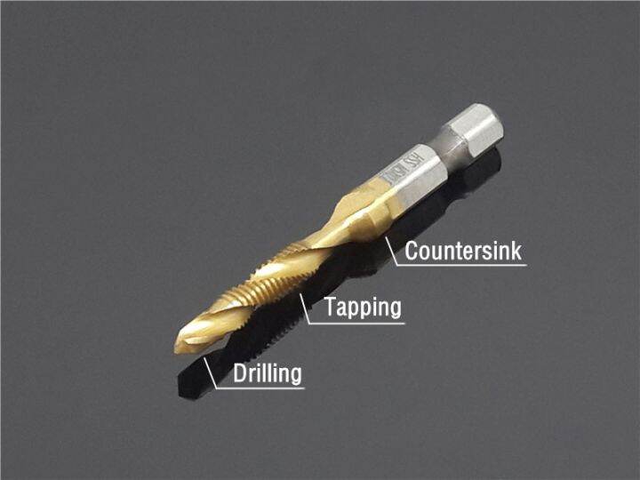 compound-screw-tap-bit-set-m3-4-5-6-8-10-hex-spiral-tap-countersink-drill-reamer-titanium-soft-metal-tapping-chamfering-tools-drills-drivers